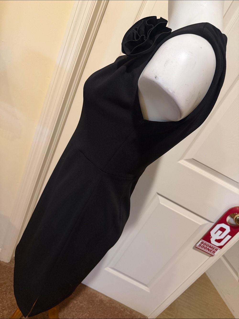 Calvin Klein Black Sheath Dress with Rosette. Size 4. - Picture 4 of 8